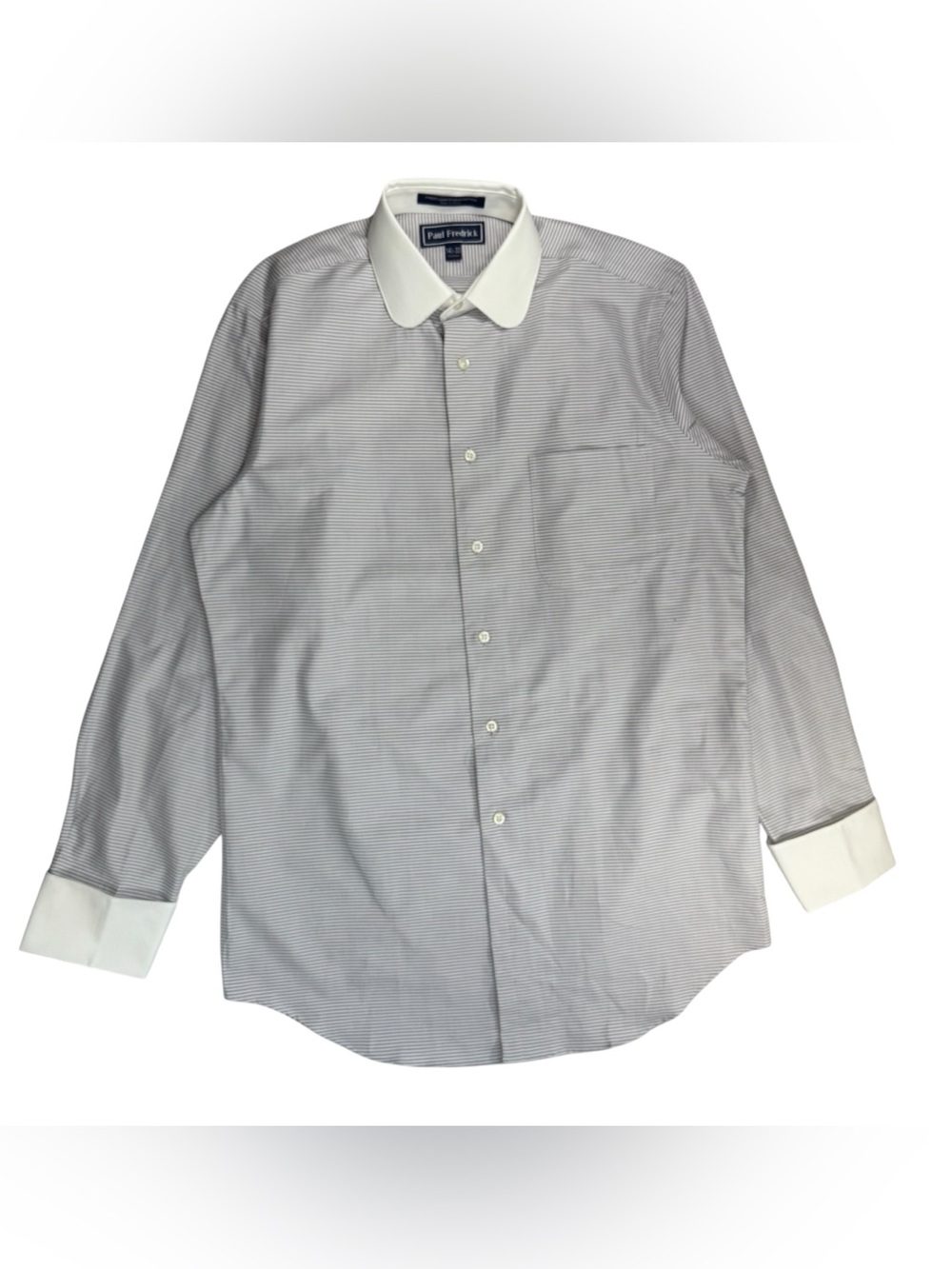 Paul Fredrick Men’s Gray Stripe French Cuff Dress Shirt 14.5 33 Cotton